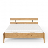 Łóżko z litego drewna dębowego z zagłówkiem z listew drewnianych - Möbel Assen